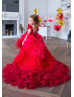 Red Tulle Ruffled High Low Flower Girl Dress